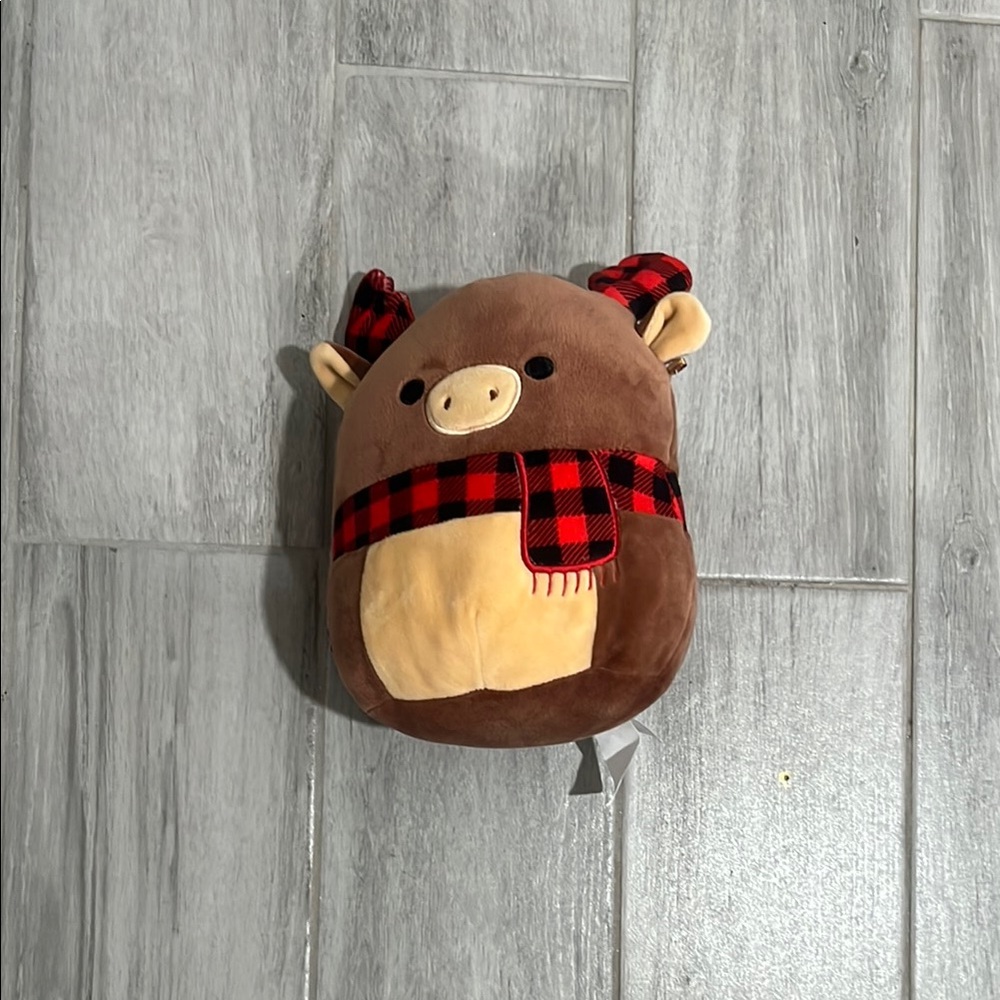 Brown Plush Toy with Red Plaid Scarf